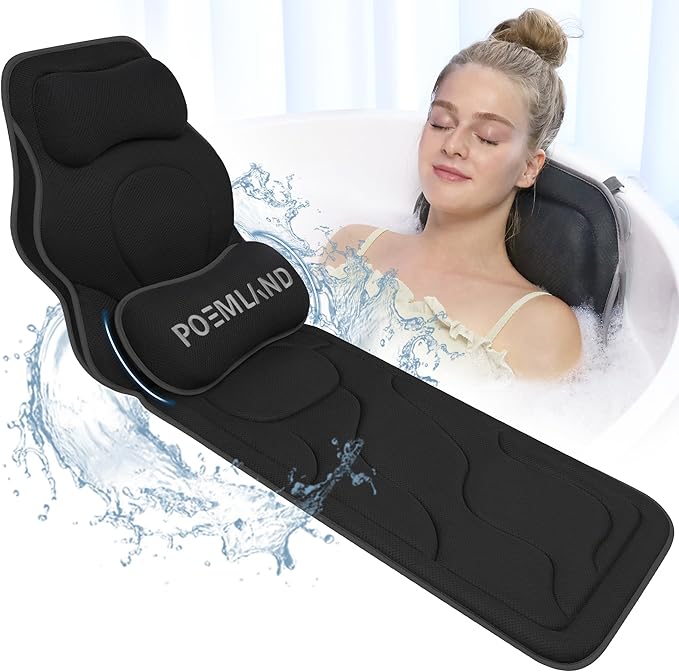 Full Body Bath Pillow for Tub - Extra Long & Thick Tub Pillow with Head