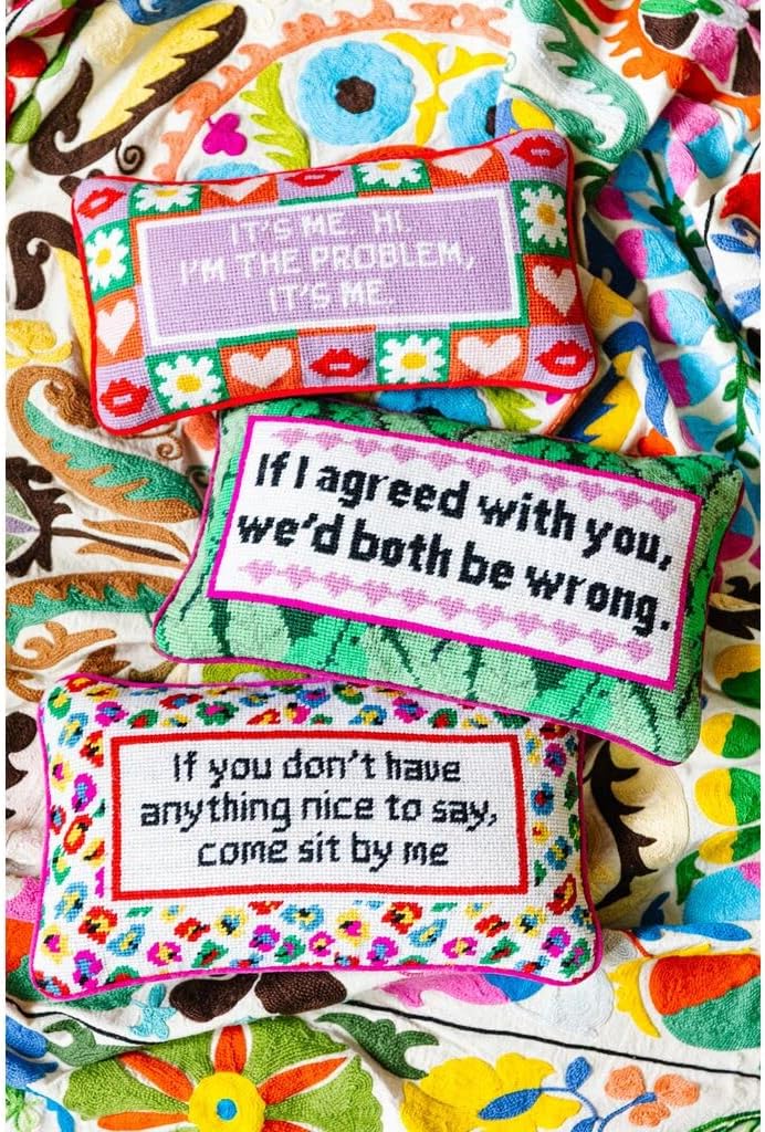 Needlepoint Decorative Throw Pillow, Song Lyrics, Small Embroidered Accent