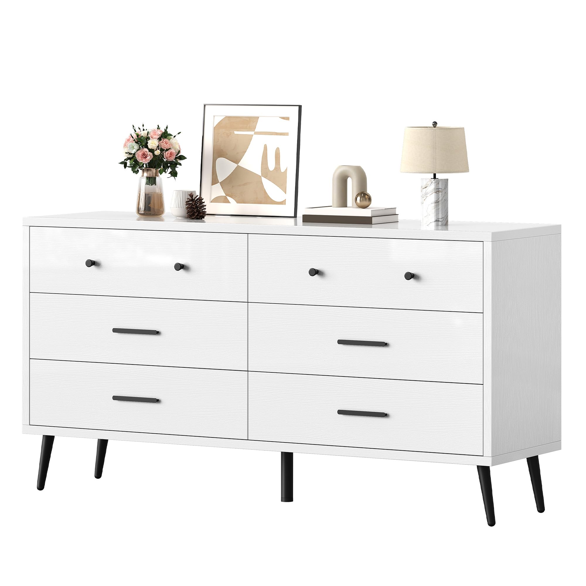 White 6 Drawers Dresser/Modern Wood Dresser Chest of Drawers