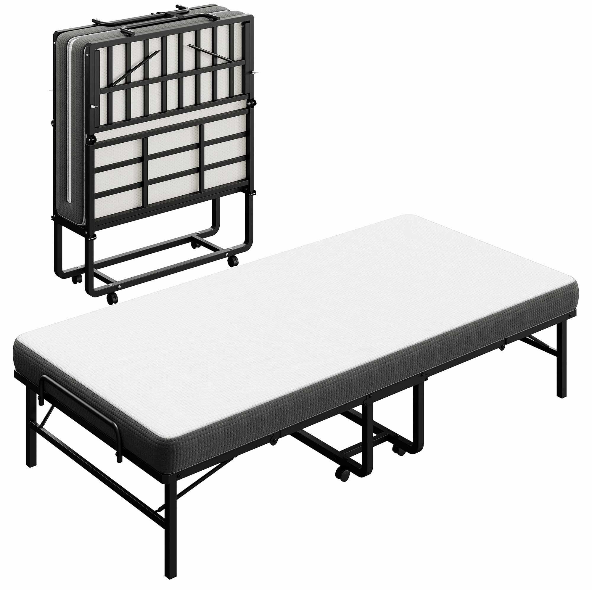 Bed with Mattress 75" x 46" Large Twin Size Folded Rollaway Guest