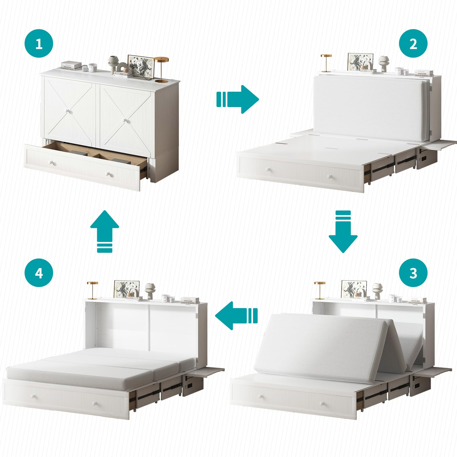 Murphy Bed Cabinet, Foldable Cube Cabinet with Tri-fold Memory Foam Mattress