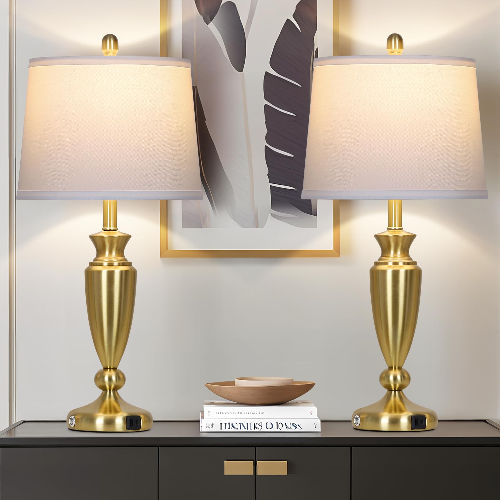 Table Lamps for Living Room, 3 Way Touch Control Bedside Lamps Set of 2 with USB