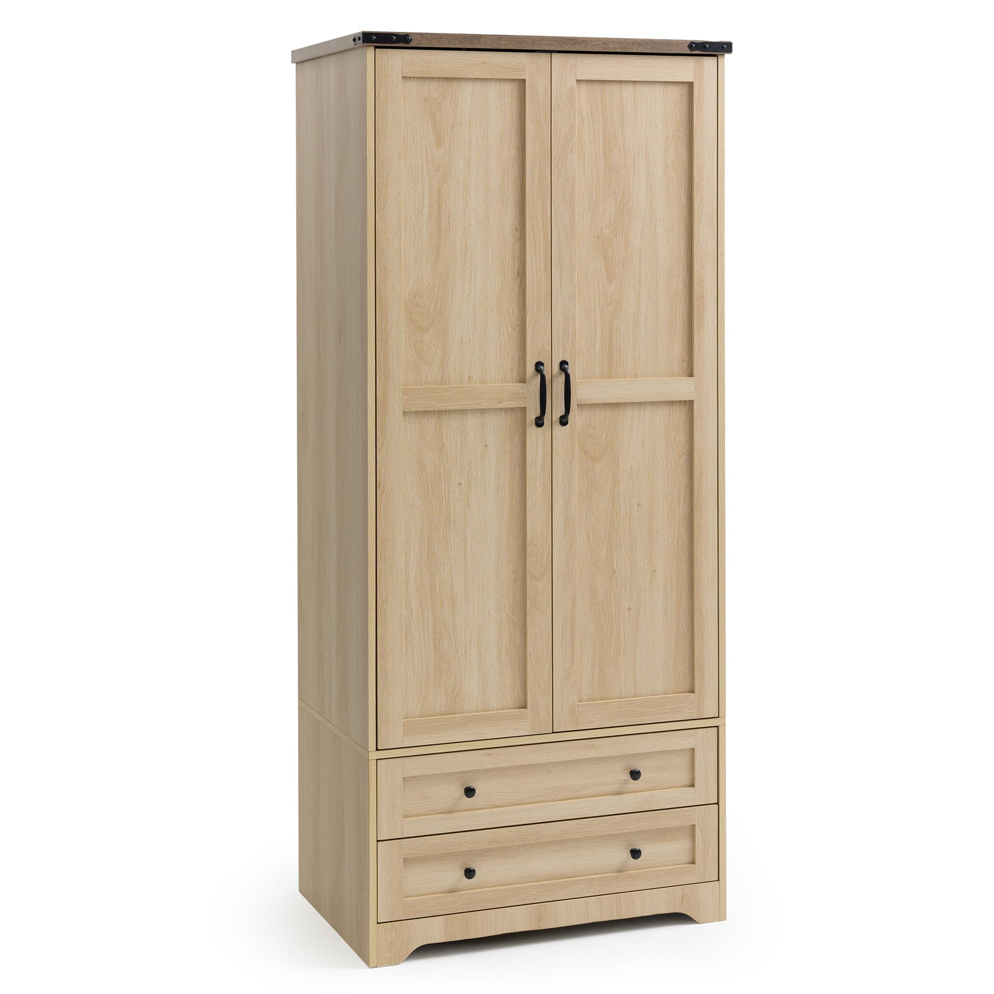 Wooden Armoire Wardrobe Closet - Modern Functional Clothes Tall Storage