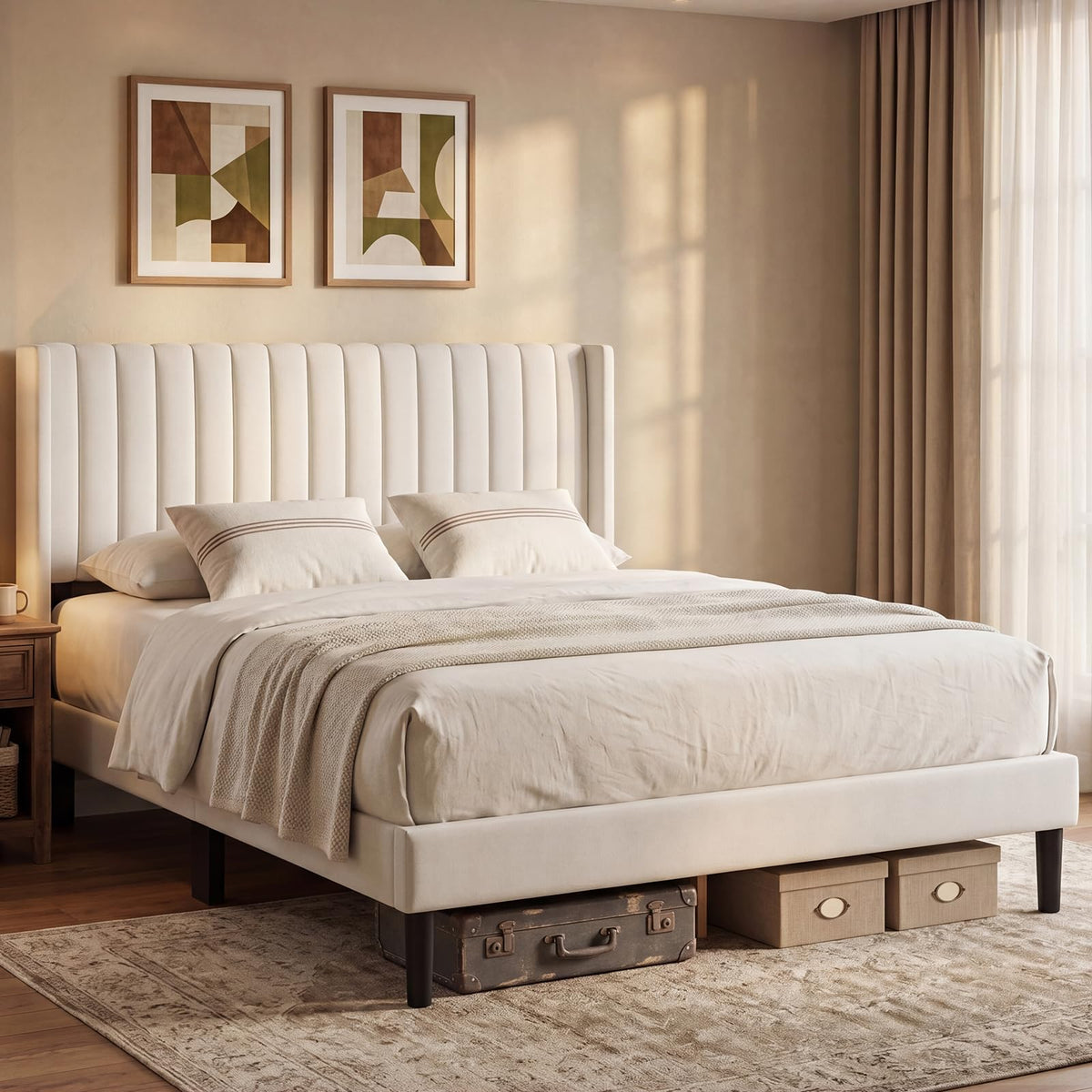 Upholstered Platform Bed Frame with Headboard