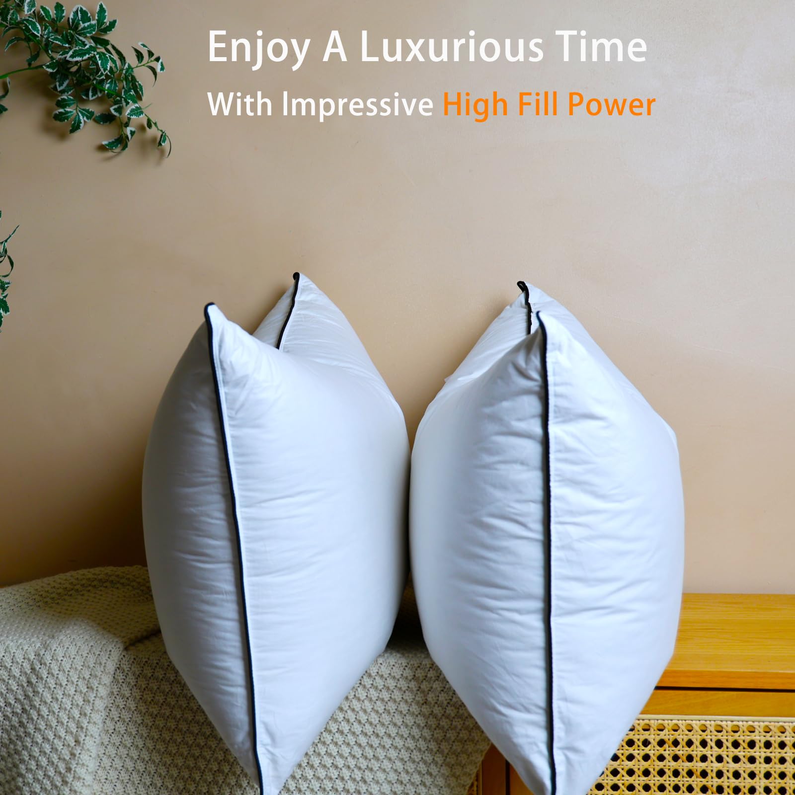 HYVIF Premium White Down Pillows - 550+ Fill Power - Soft and Support Down Bed Pillow for Sleeping - Hotel Bed Pillows for Back,Side,Stomach Sleepers,Queen (1 Pack,20" x 28")