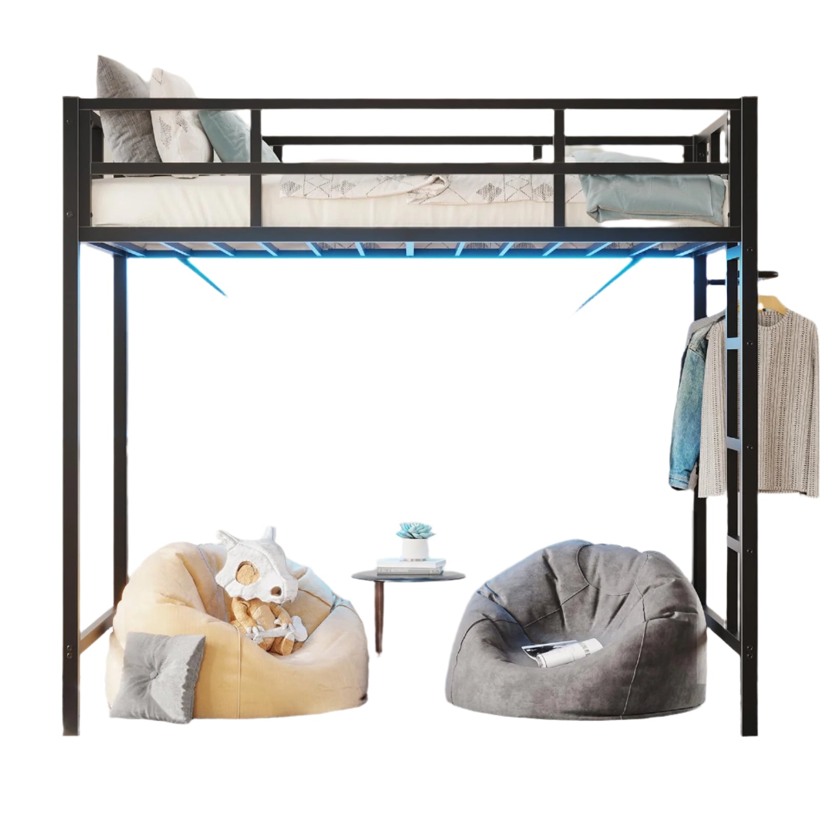 Bed Twin Size with Ladder and Guardrail,Metal Twin Loft Bed