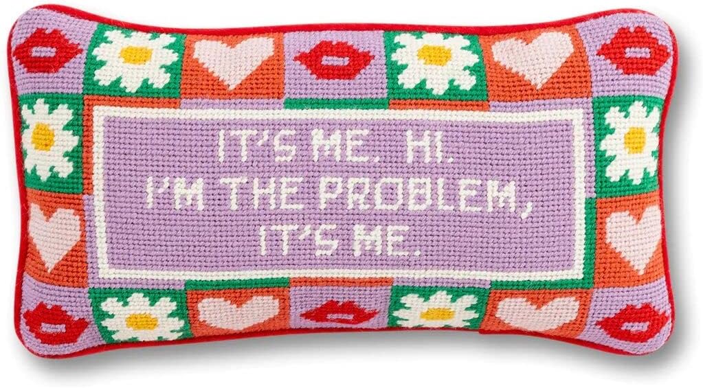 Needlepoint Decorative Throw Pillow, Song Lyrics, Small Embroidered Accent