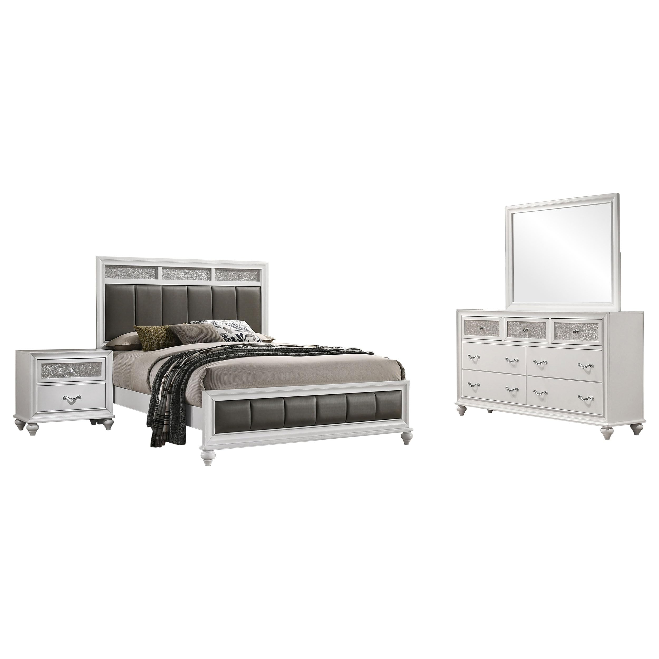 Barzini Modern Classic 4-Piece Bedroom Set Leatherette Upholstered Eastern