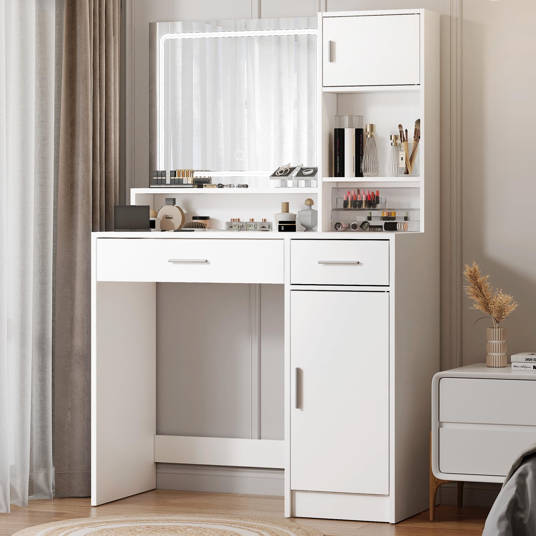 Vanity Desk with Mirror and LED Light Strip,Dressing Table with Large
