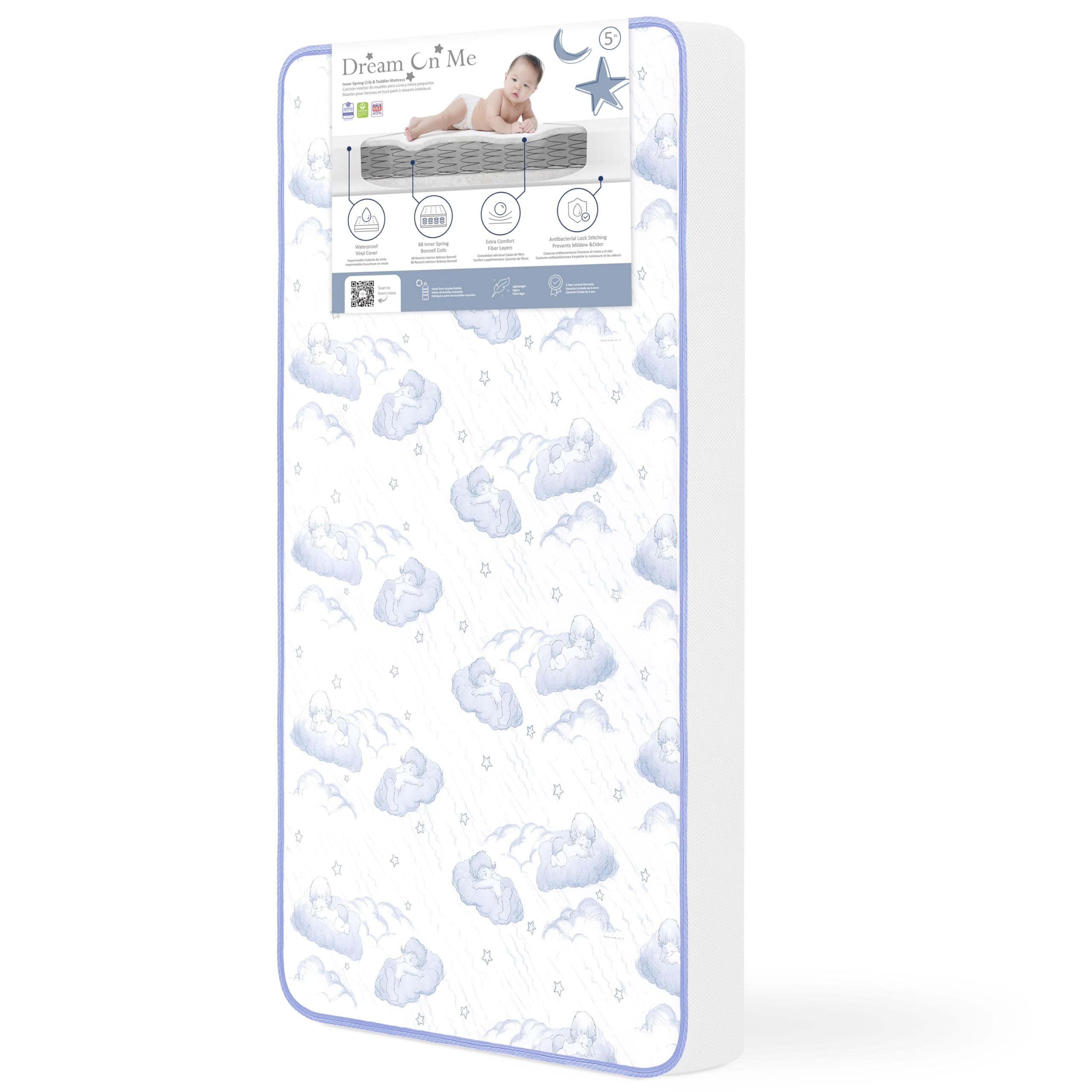 2-in-1 Breathable Sweet Dreams 88 Coil Spring Crib and Toddler Bed Mattress