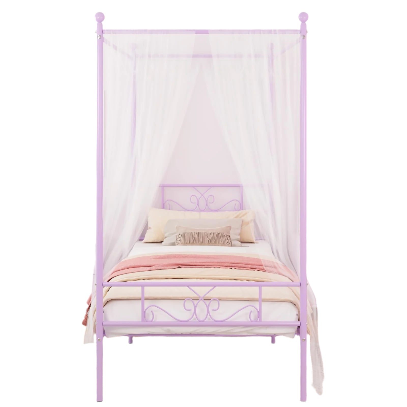 Twin Canopy Bed Frame with Headboard and Footboard, 4 Posters Metal Bed Frame