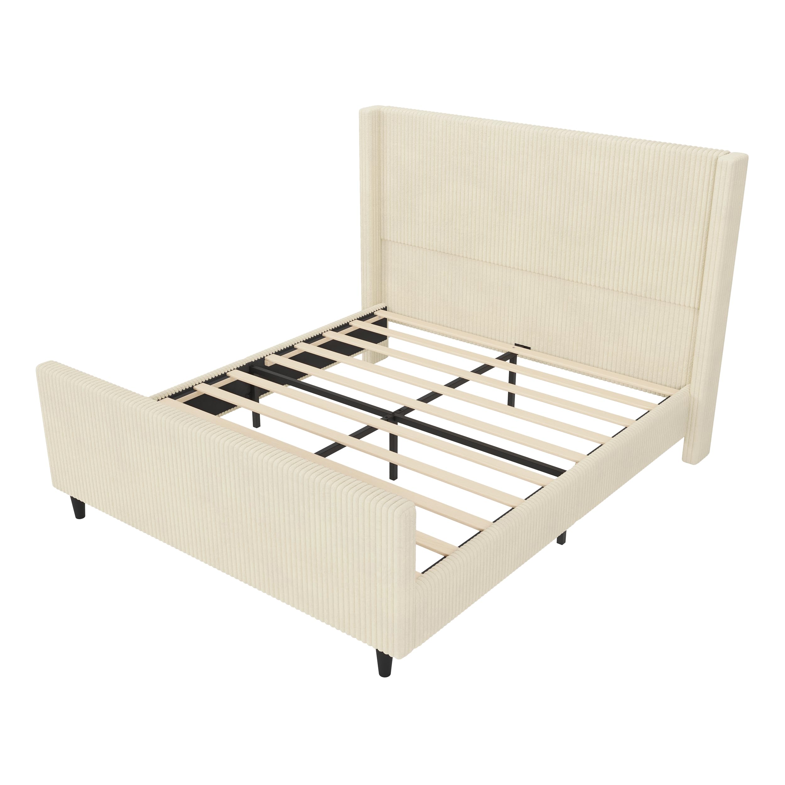 50.7" High Wingback Corduroy Upholstered Queen Size Bed Frame
