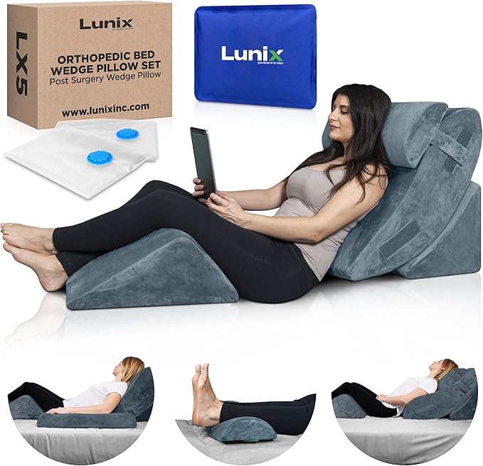 4pcs Orthopedic Bed Wedge Pillow Set, Post Surgery Memory Foam for Back, Knee