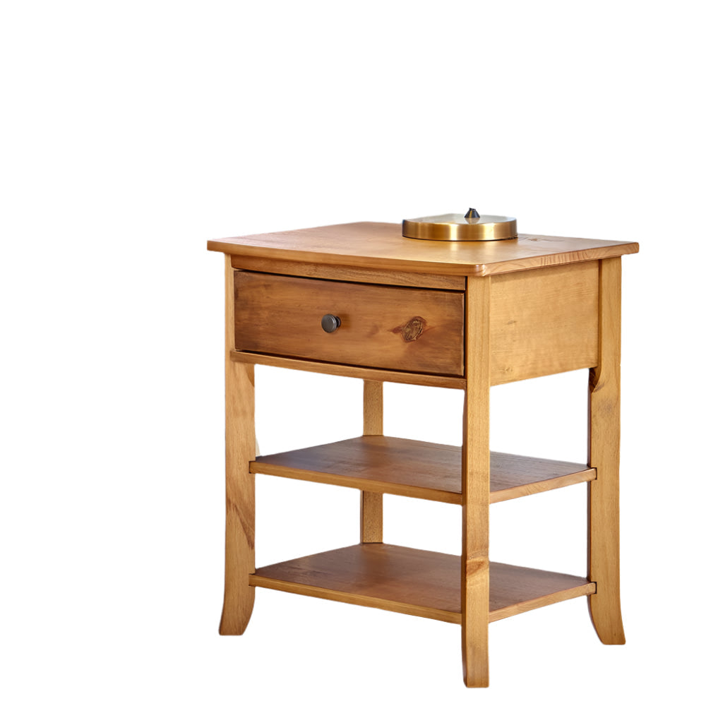 Rustic Wood 3-Tier Nightstand with Storage Shelf and Drawer for Bedroom