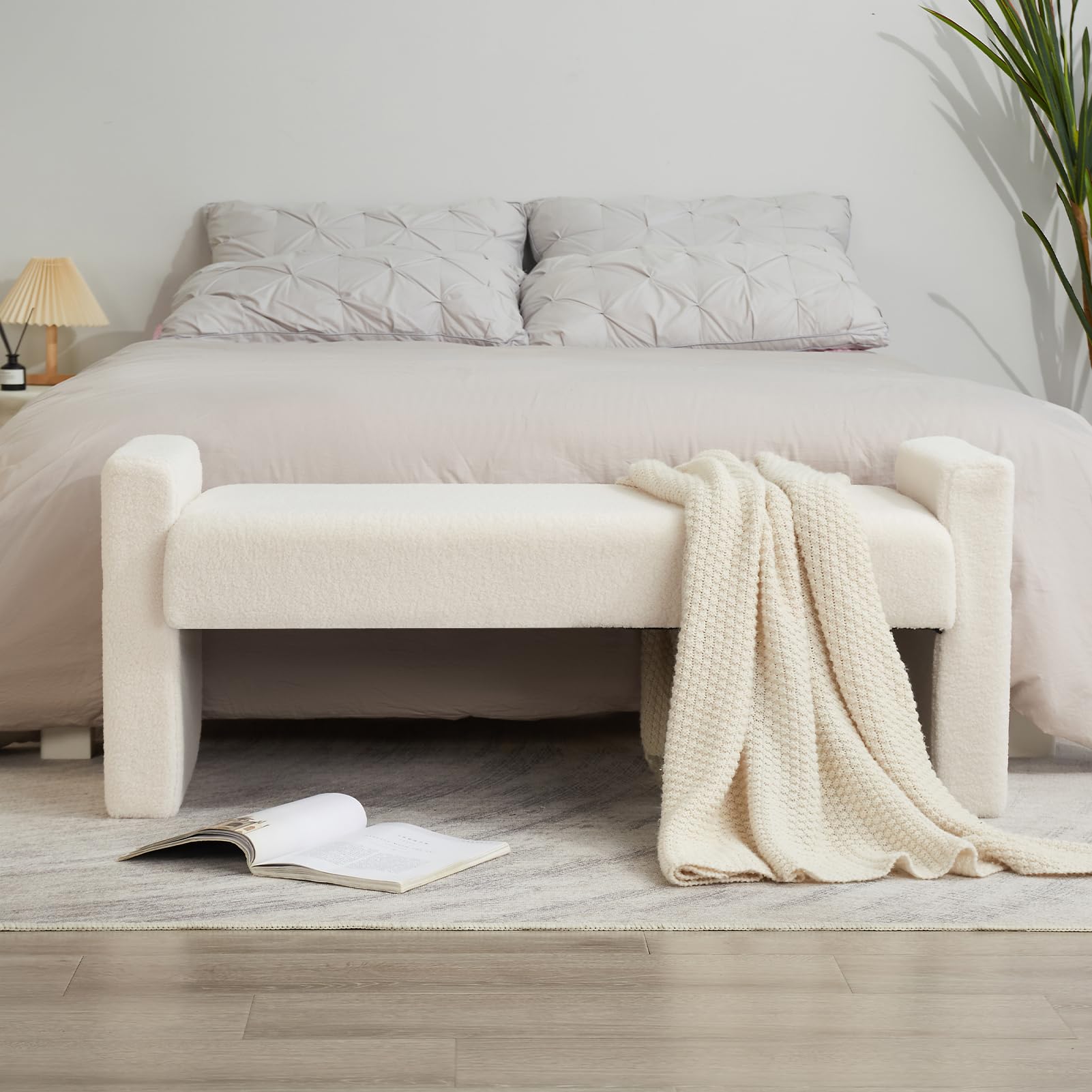 Bed Bench, 47.2" Modern Bedroom Bench Upholstered Fabric