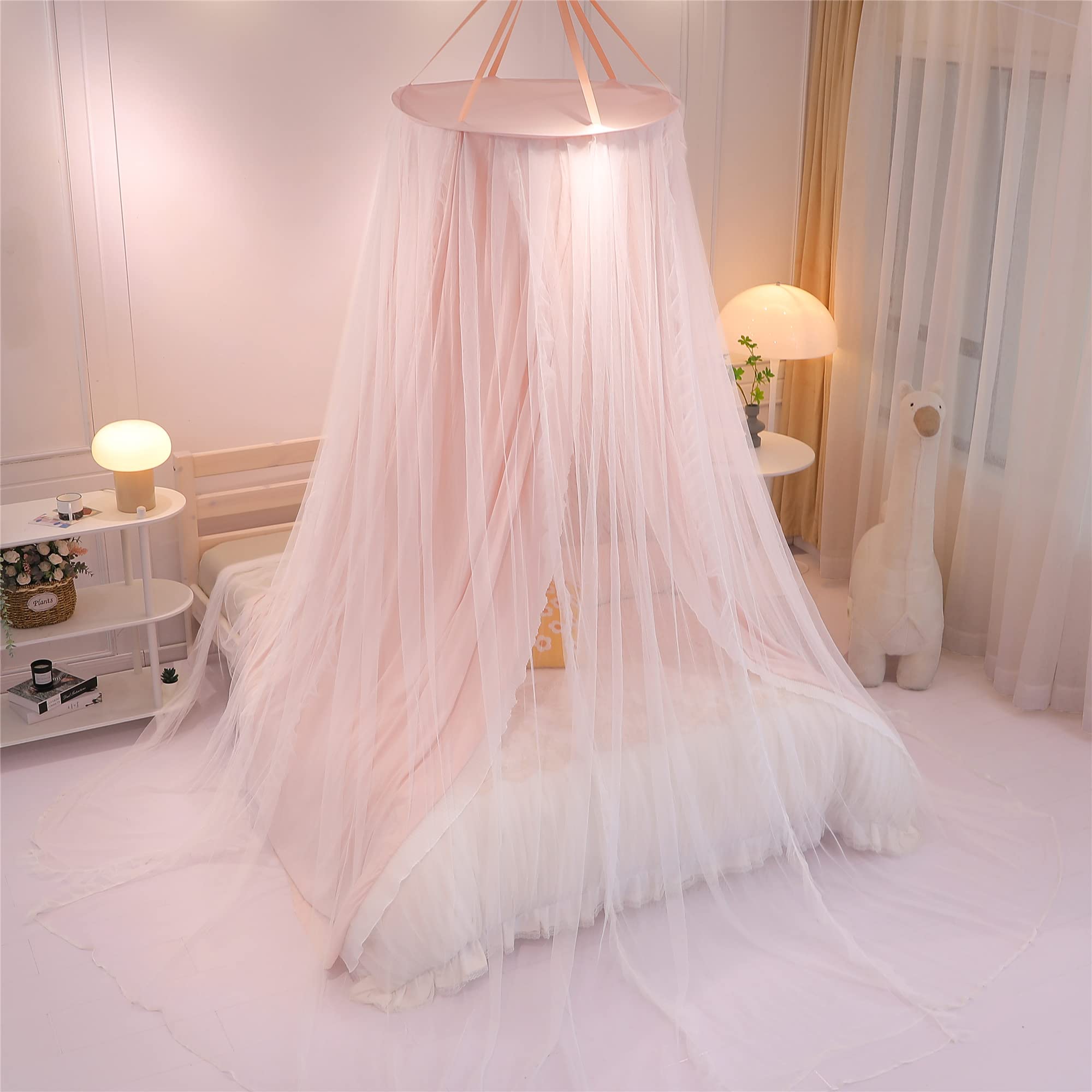 Double Layer Princess Round Dome Canopy Bed Curtain for Girls Adults