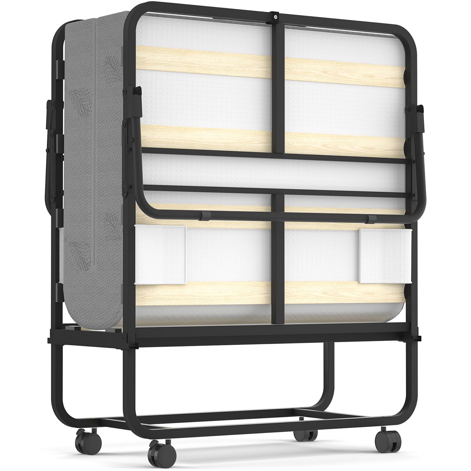 Folding Bed with Mattress, 75" x 31" Cot Size Frame, Portable Rollaway