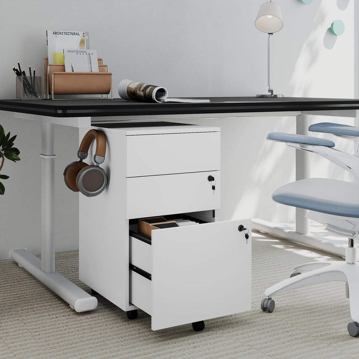 3-Drawer Mobile File Cabinet, Under Desk Rolling Organizer