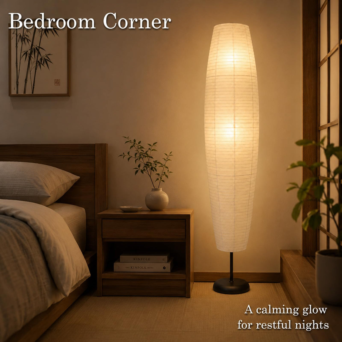 Boho Rice Paper Floor Lamp, 53.9" Tall