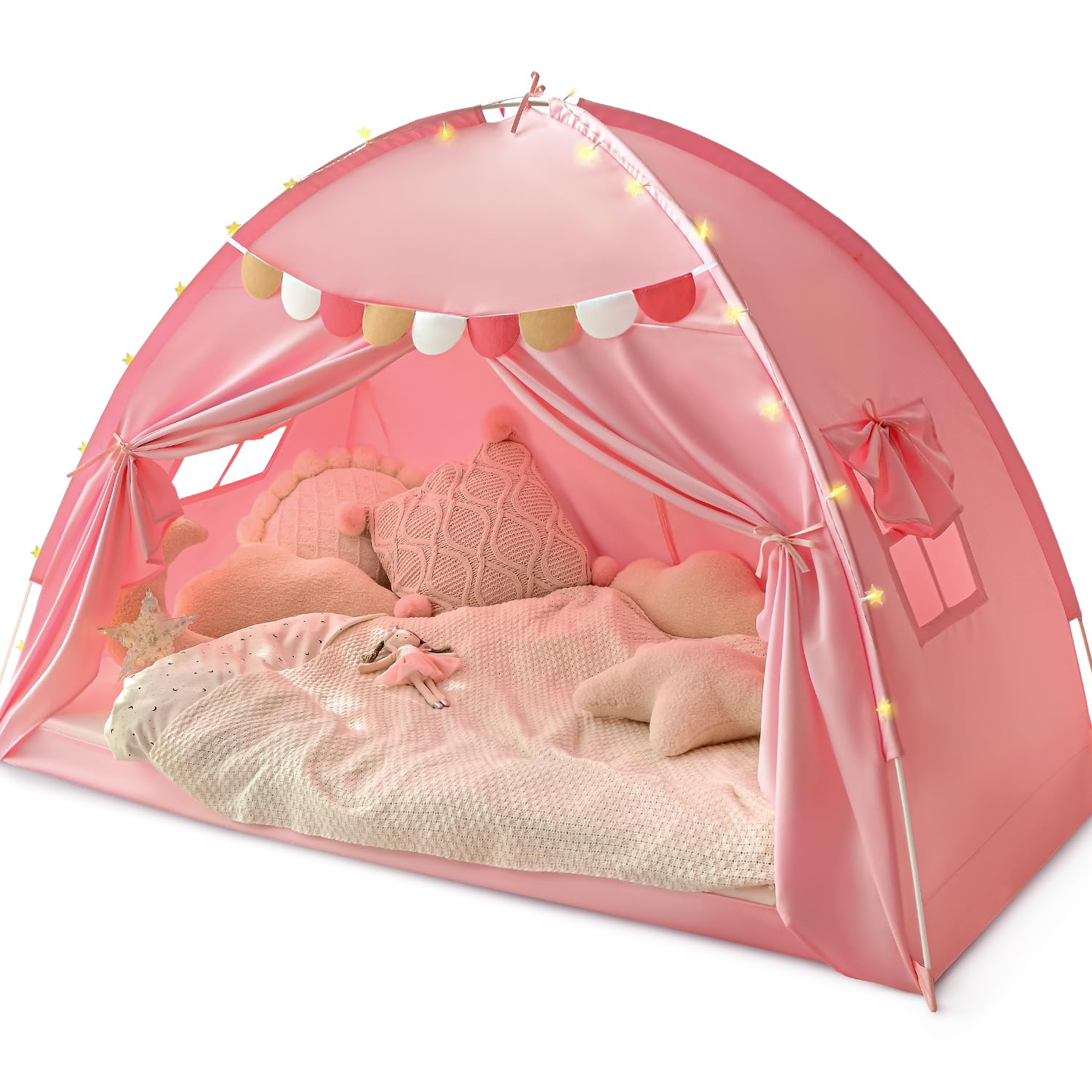 Twin Bed Tent for Kids, Twin Size Bed Tent Indoor, Pink