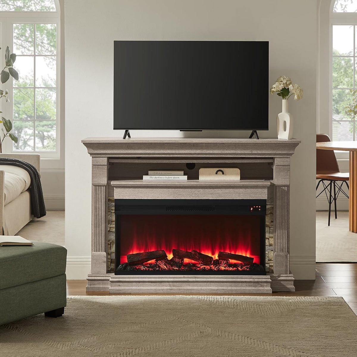 52" 3-Sided Glass Electric Fireplace with Mantel