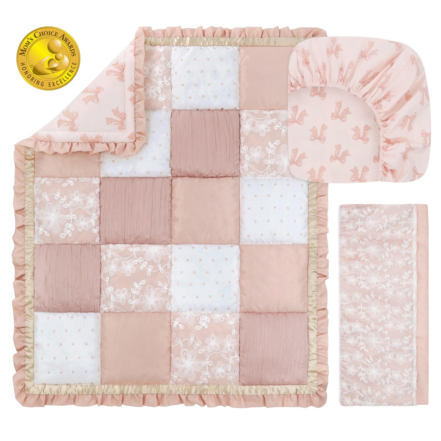 3 Piece Baby Crib Bedding Set for Girls - Cotton Fitted Crib Sheet