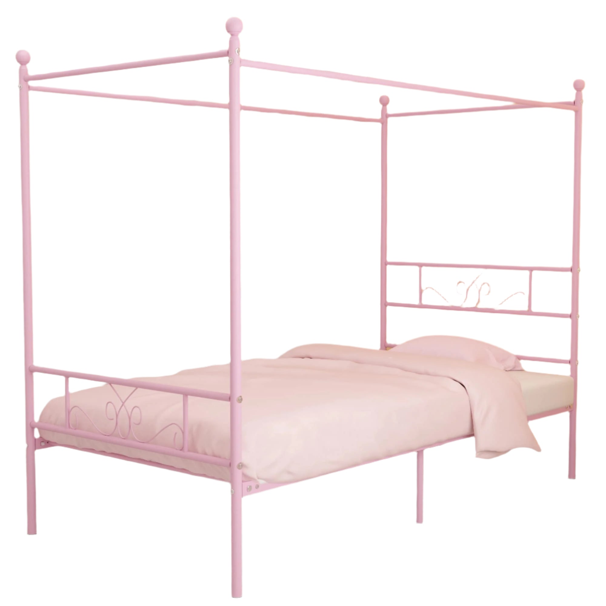Twin Canopy Bed Frame with Headboard and Footboard, 4 Posters Metal Bed Frame