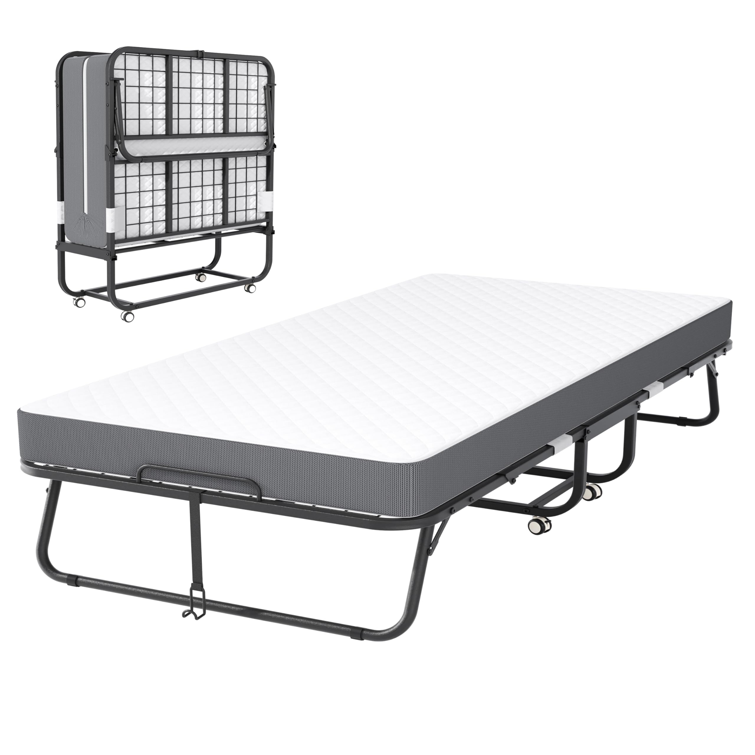 Folding Bed with Mattress, Rollaway Bed with Mattress for Adults