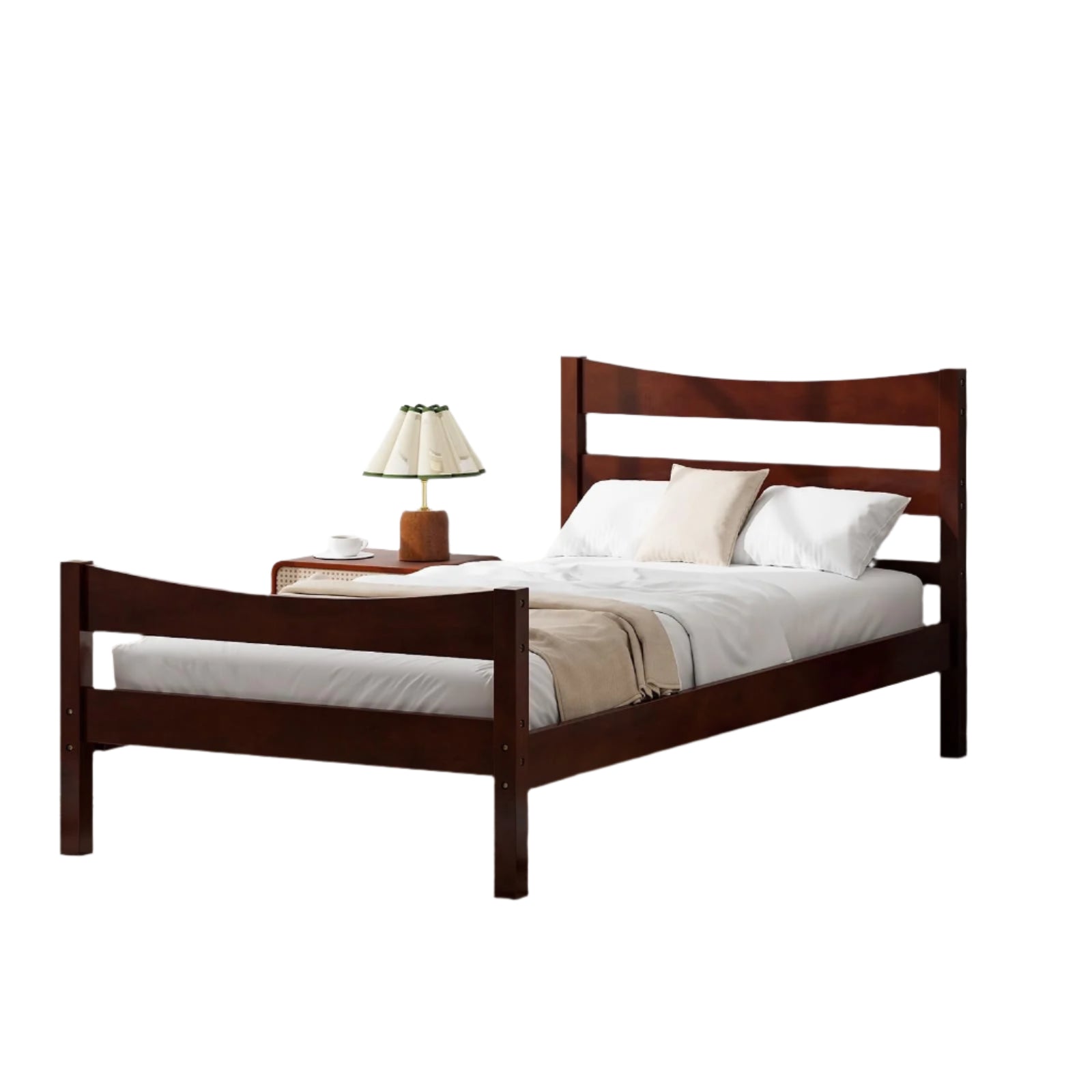 Wood Bed Frame Twin Size, Rustic Style Platform Bed w/Headboard & Footboard