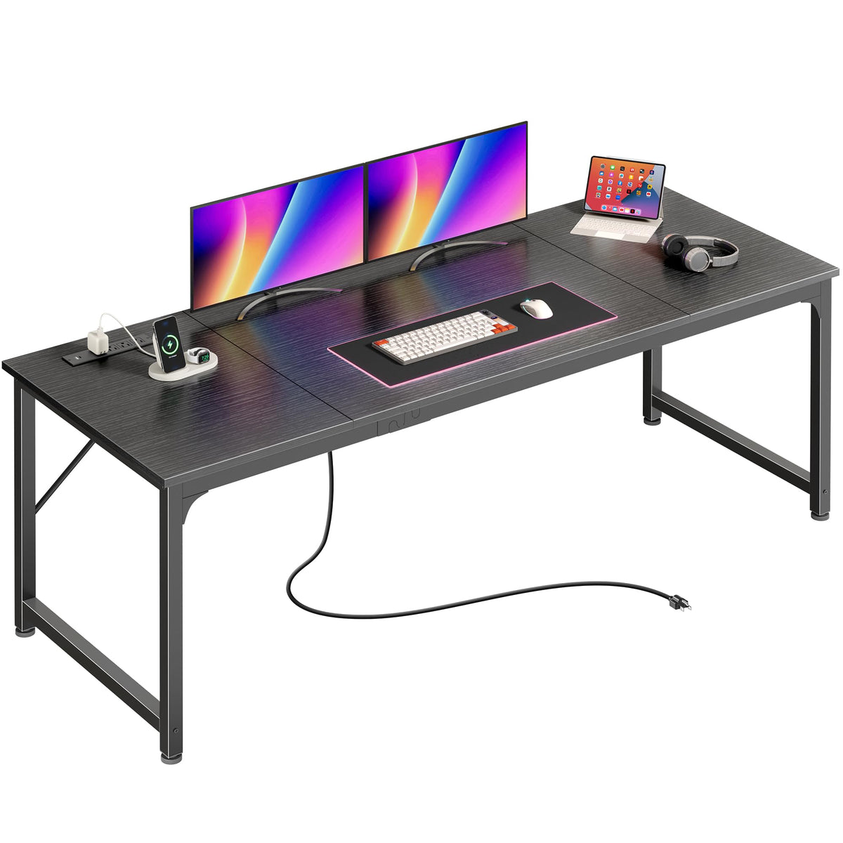 71" Computer Desk with Power Outlets, USB & USB-C