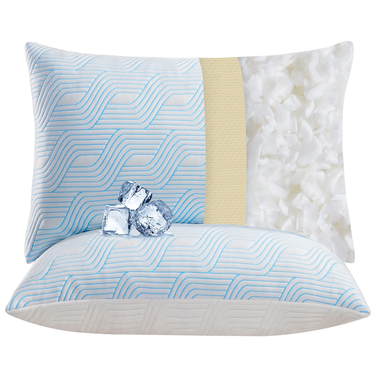Cooling Bed Pillows for Sleeping 2 Pack Shredded Memory Foam Pillows King Size Set