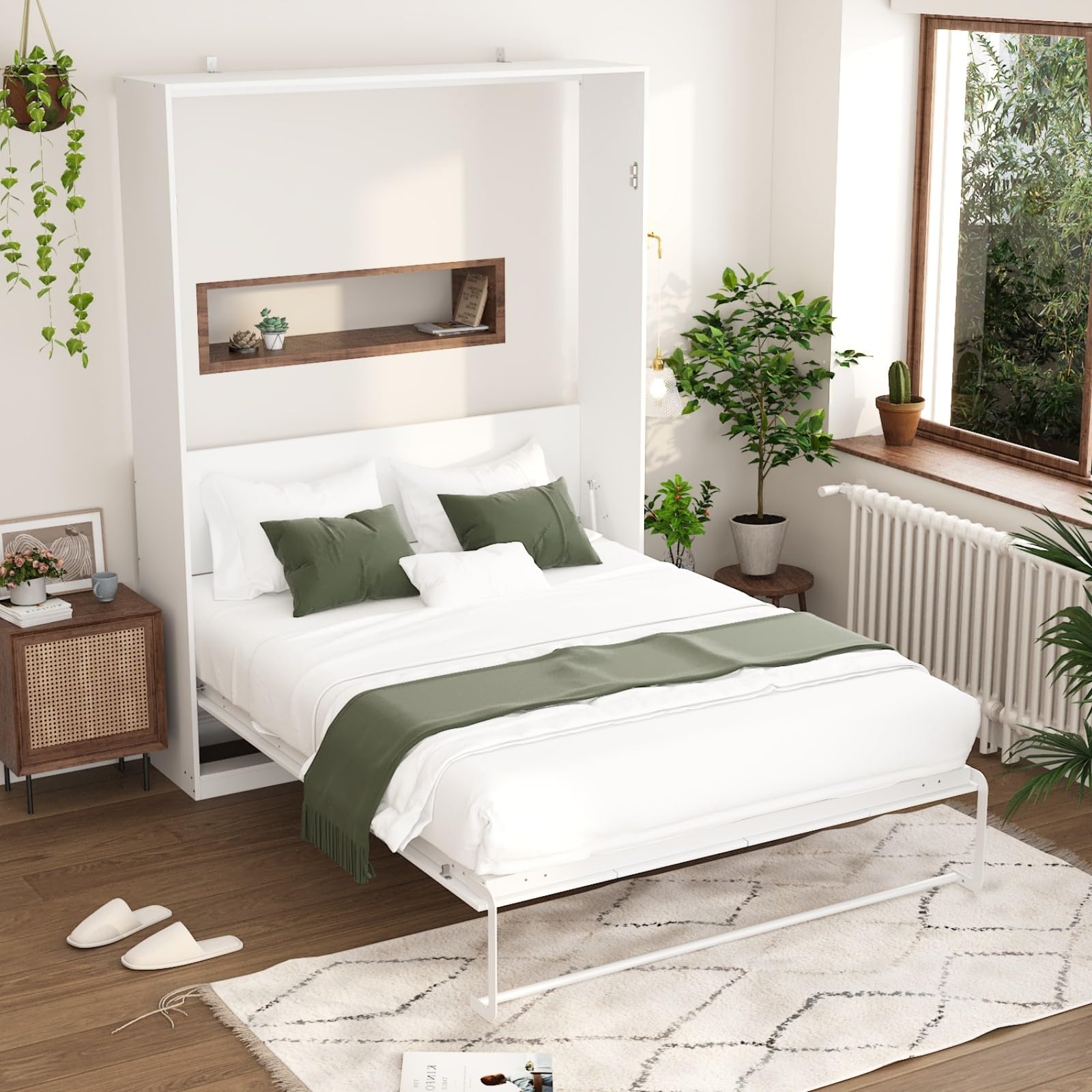 Queen Size Murphy Bed Cabinet, Folding Murphy Wall Bed Space-Saving