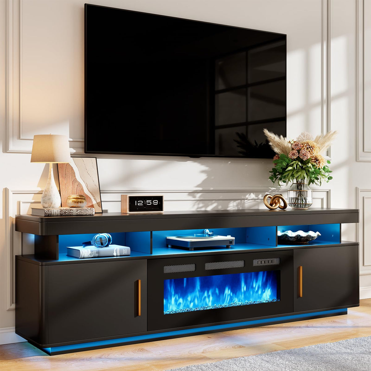 70" Fireplace TV Stand with 36" Crystal Electric Fireplace & RGB Lights