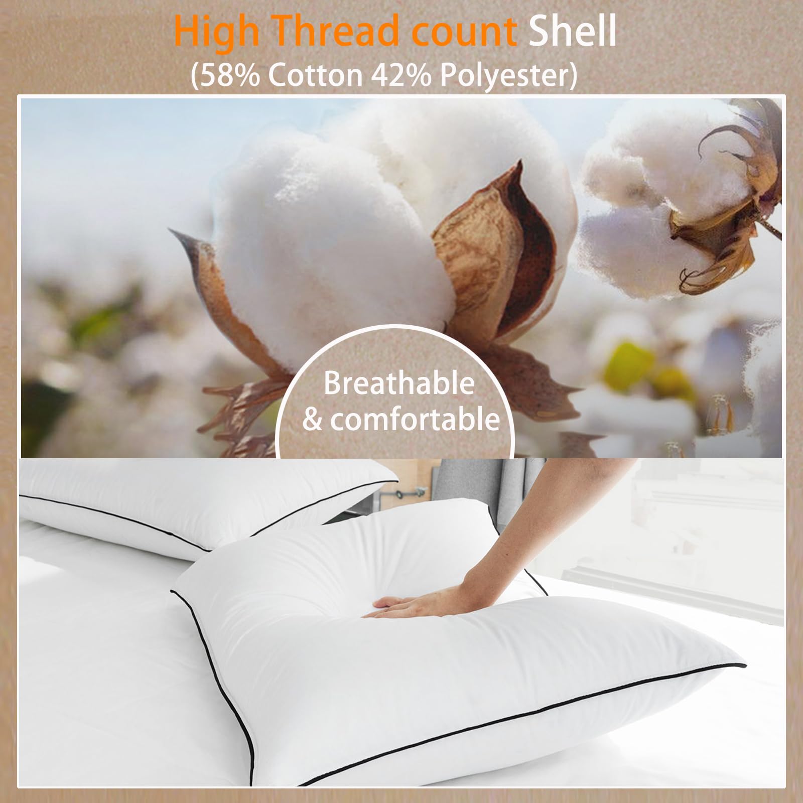 HYVIF Premium White Down Pillows - 550+ Fill Power - Soft and Support Down Bed Pillow for Sleeping - Hotel Bed Pillows for Back,Side,Stomach Sleepers,Queen (1 Pack,20" x 28")