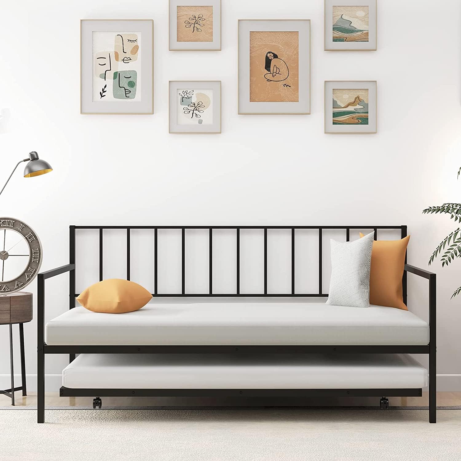 Twin Size Metal Daybed Frame with Trundle,Day Beds with Pullout Trundle