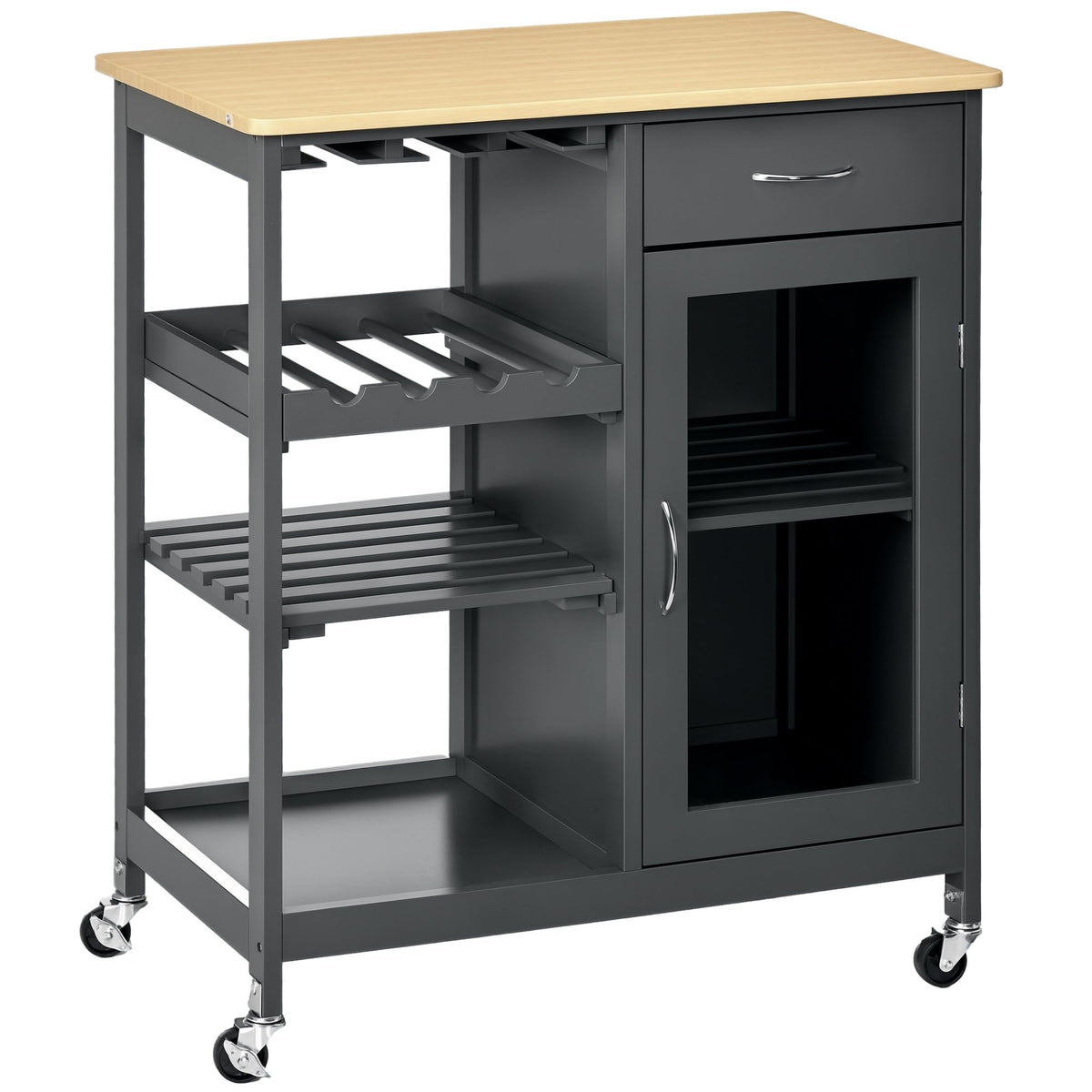 Rolling Kitchen Island with Wine Rack and Storage, Grey