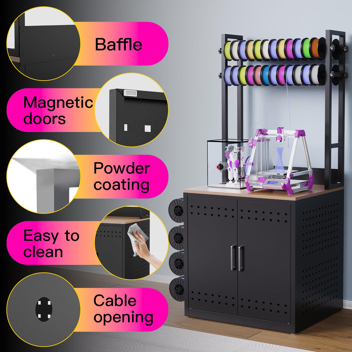 Heavy Duty 3D Printer Stand with Filament Storage