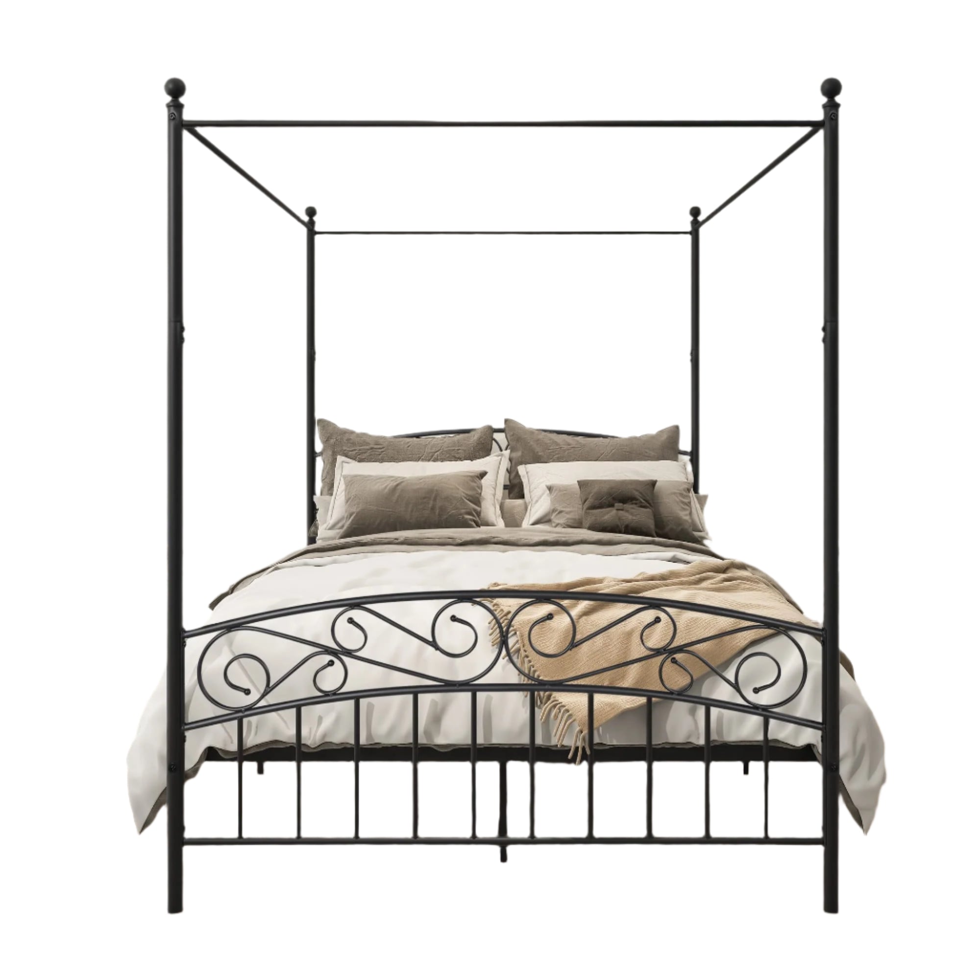 Queen Size Metal Canopy Bed Frame with Headboard and Footboard