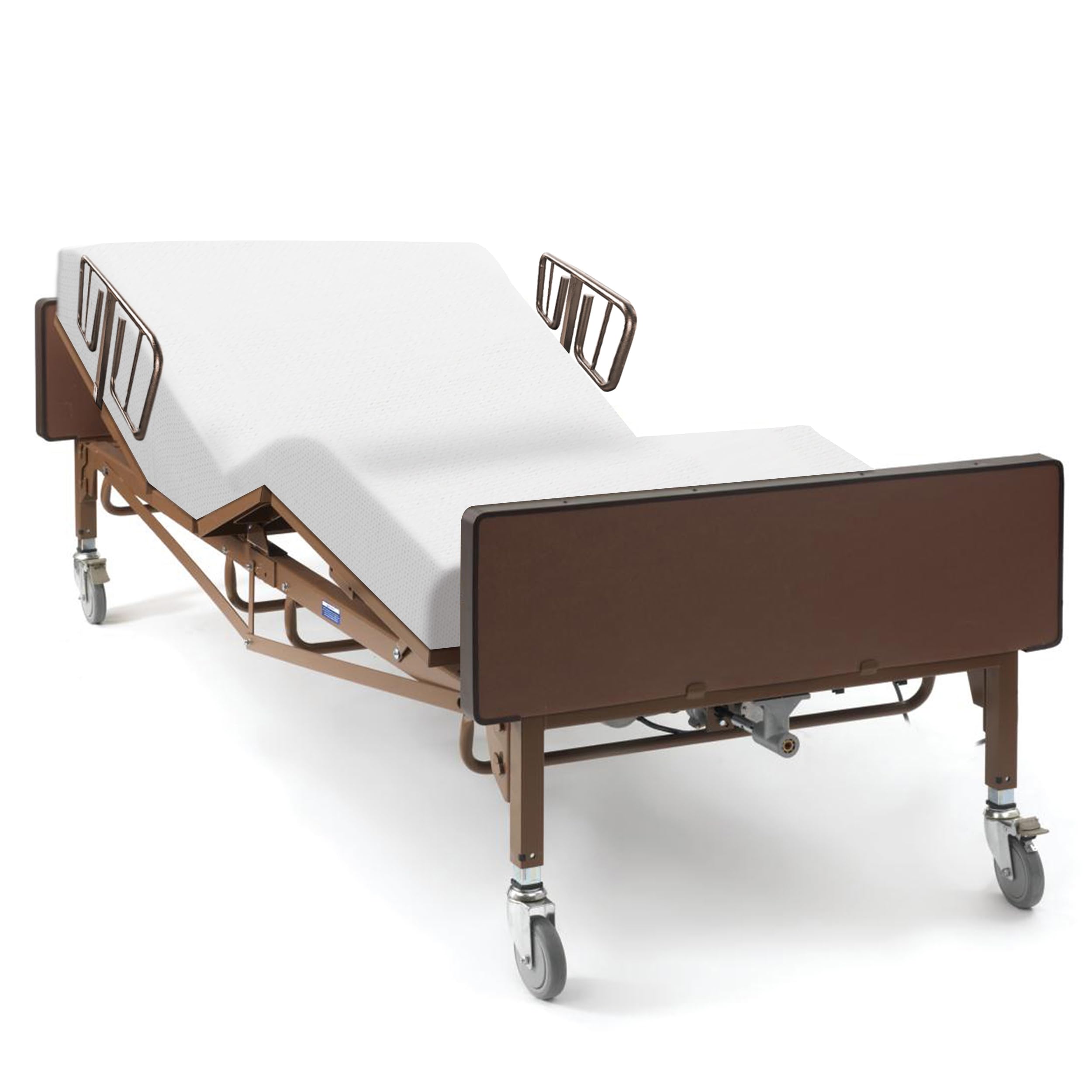 Electric Hospital Bed with Foam Mattress and T-Rail Safety Rails