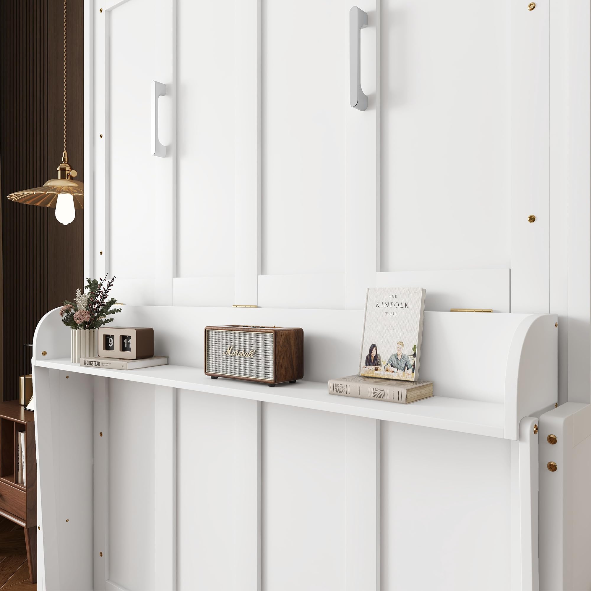 Queen Size Wall Murphy Bed with Gas Struts and Desk Design