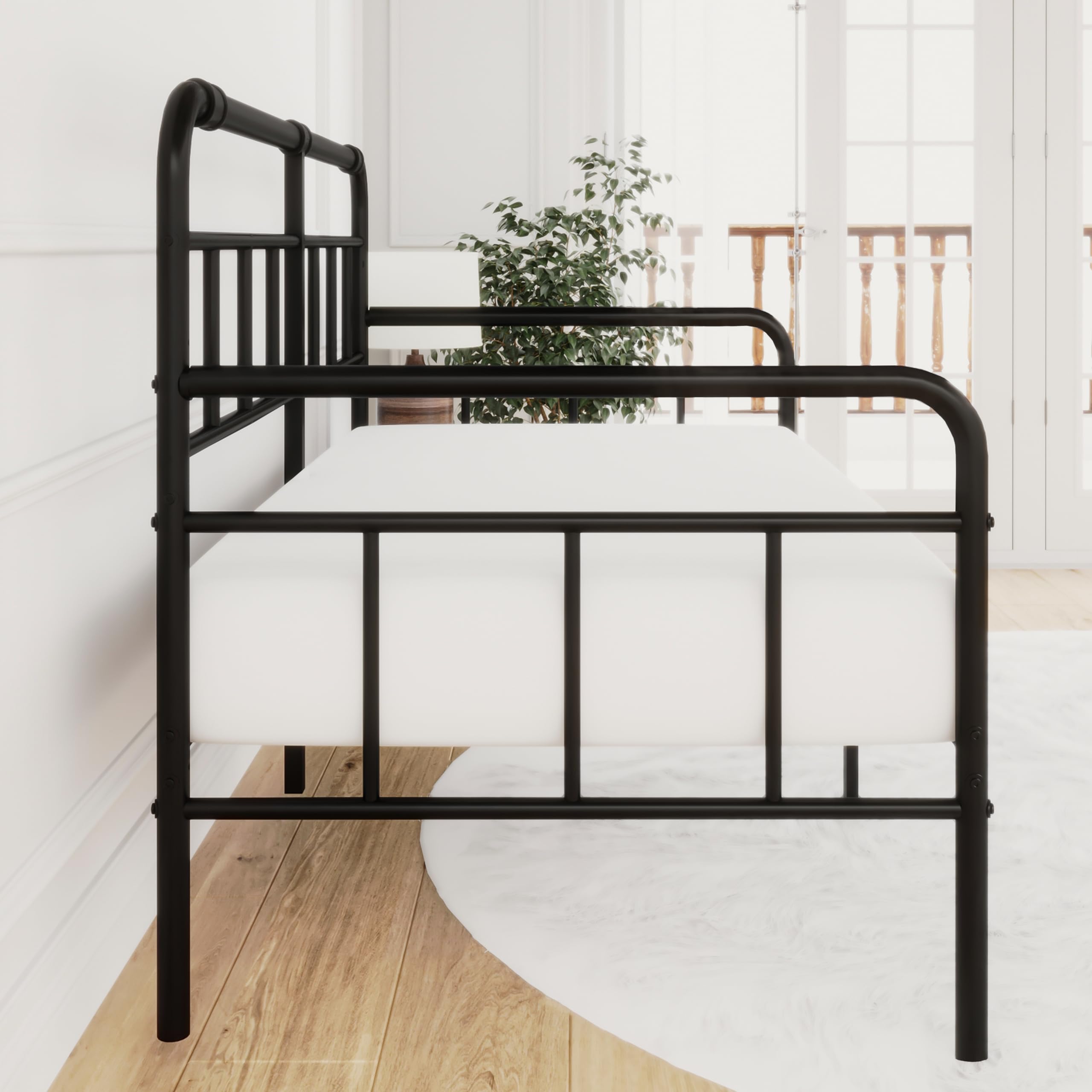 Twin-Bed-Frames - with Modern Headboard,Strong Mattress Foundation