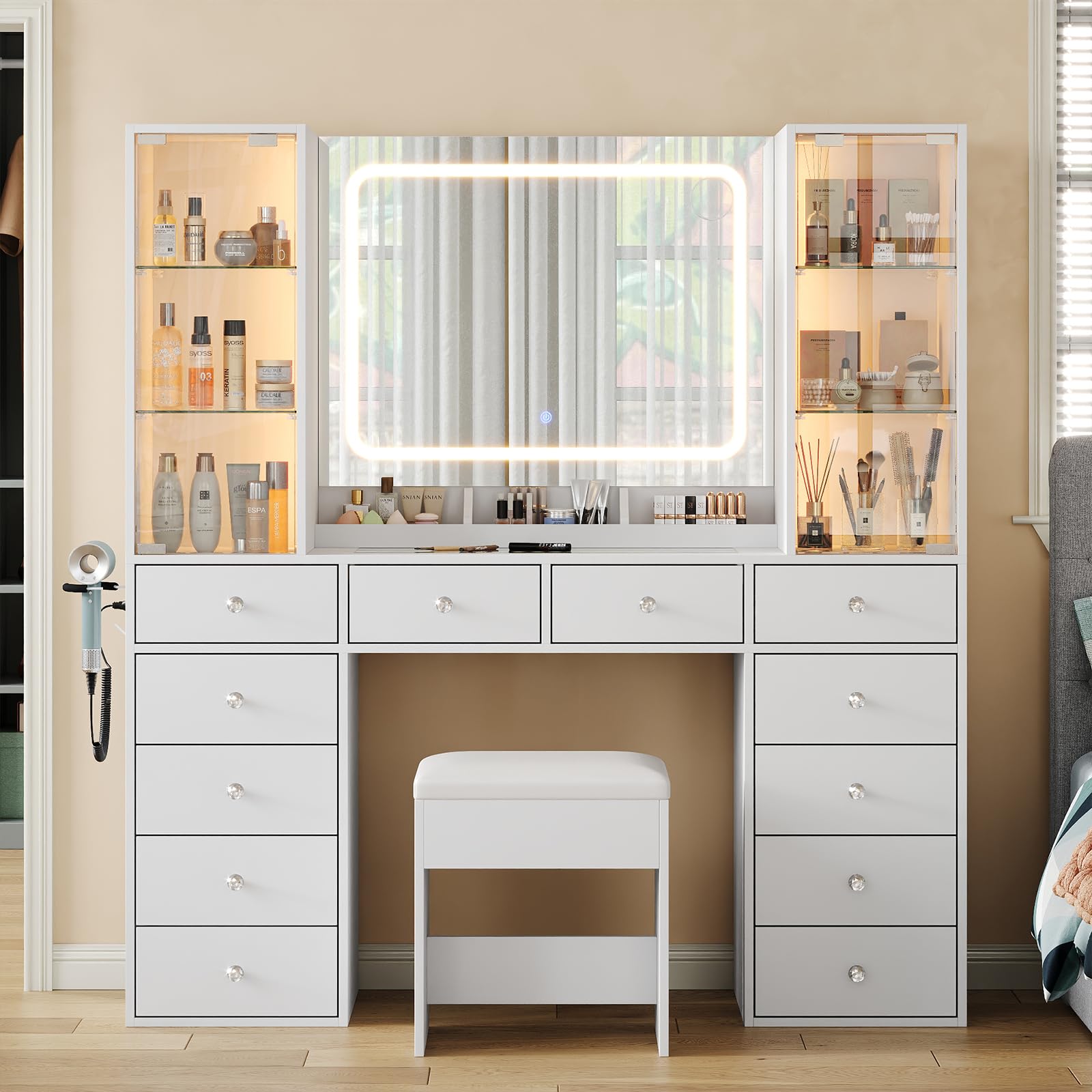 Makeup Vanity with Charging Station, Vanity Desk with LED Mirror