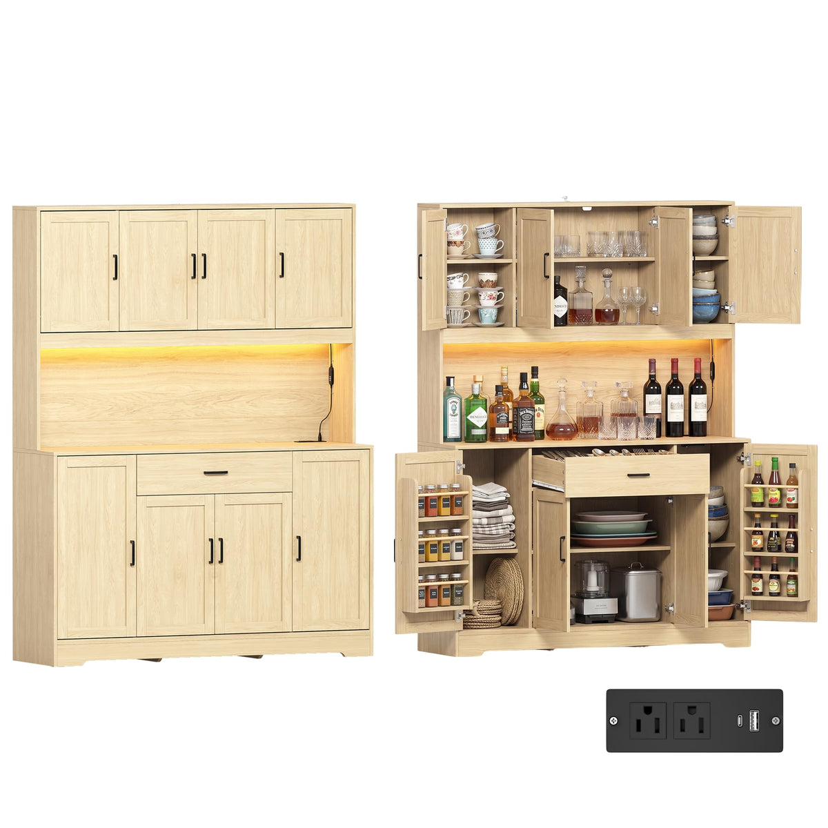 Kitchen Pantry Storage Cabinet with LED Lighting