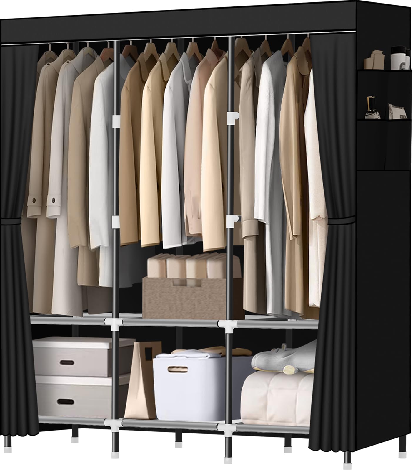 Wardrobe Closet,Portable Closet for Bedroom Steel Pipe Diameter3 Hanging rods