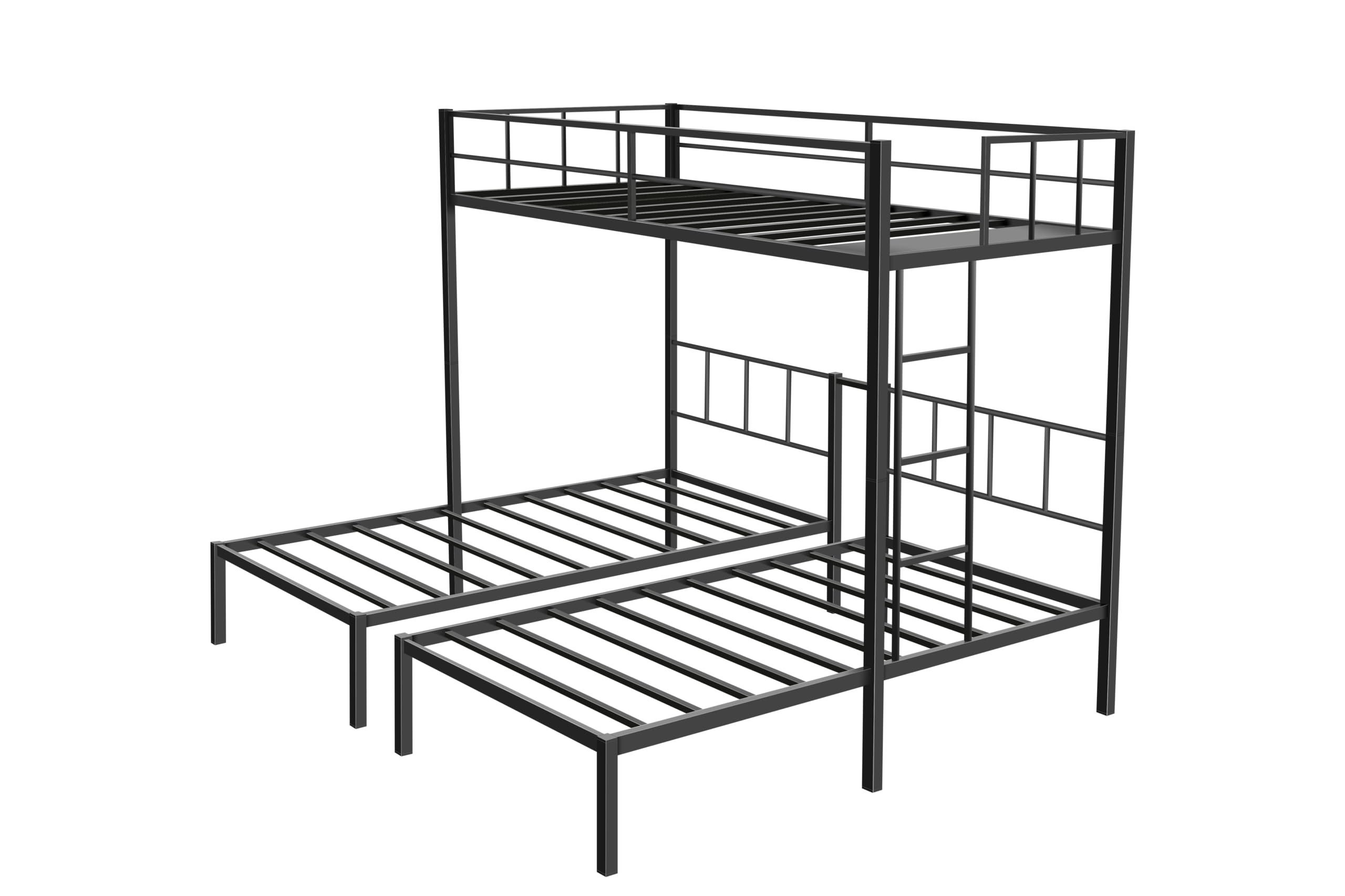 Bunk Bed, Detachable Triple Bunkbed for 3 with Guardrails & Ladder