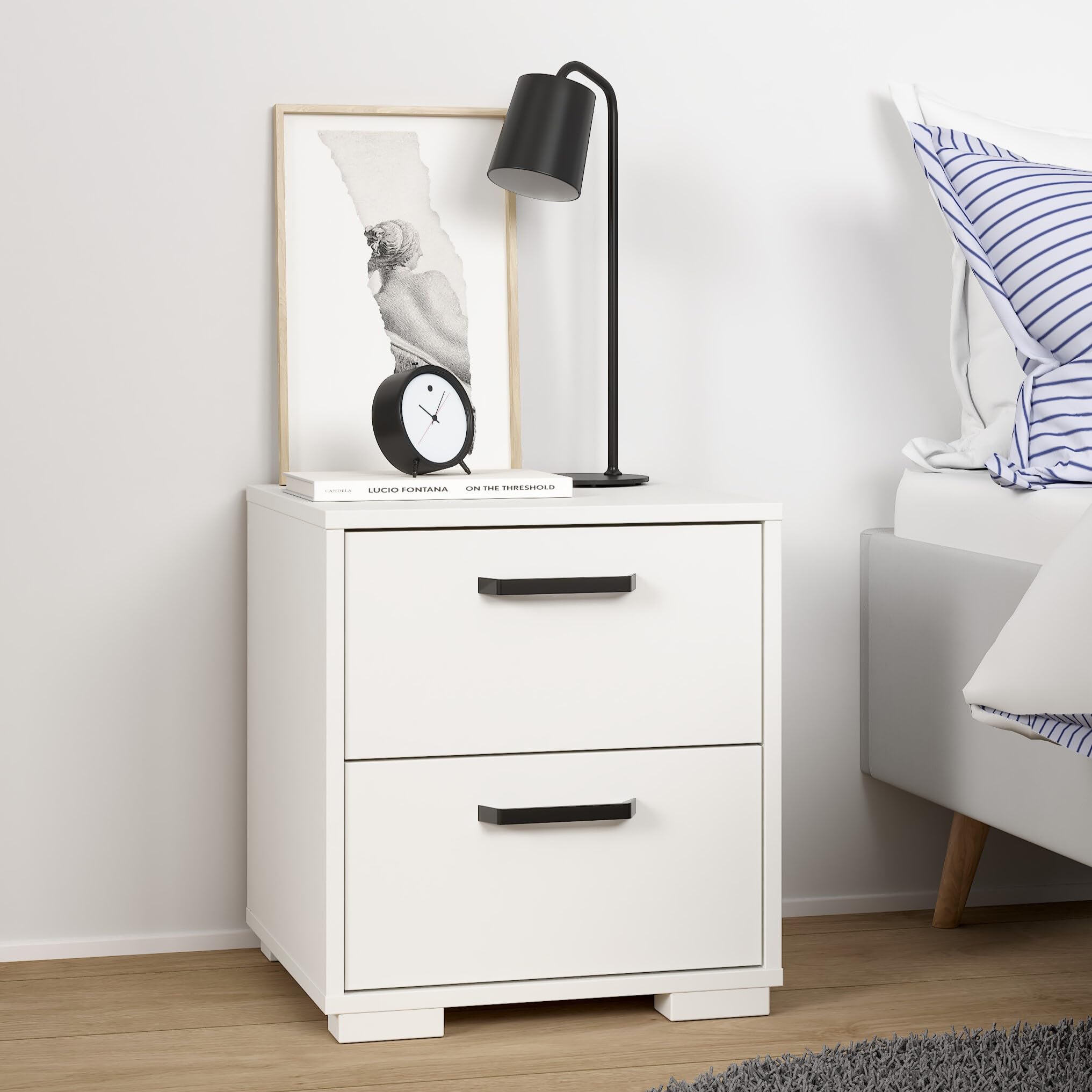 Sofia 2-Drawer Bedroom Nightstand in White, 15.8" W x 15.6" D x 17.4" H