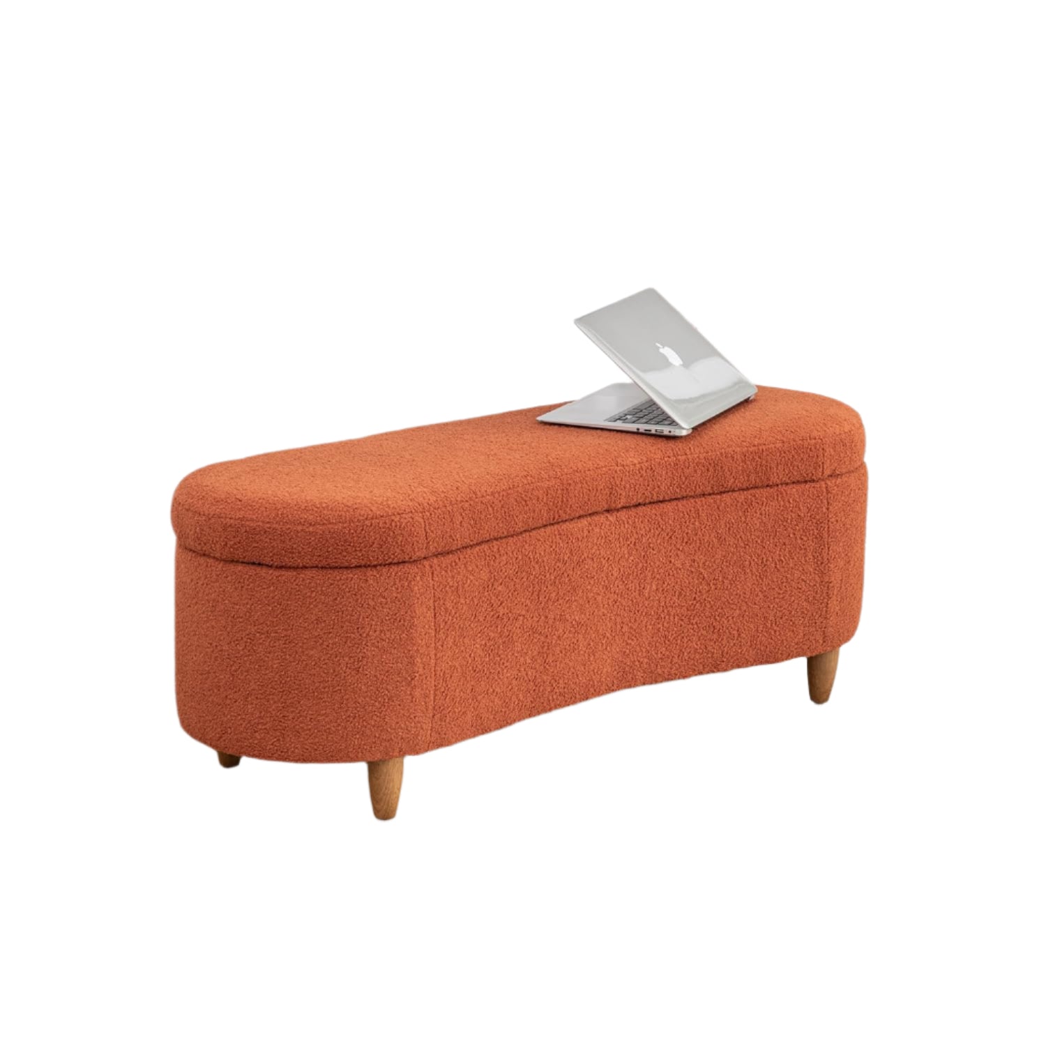 " Storage Ottoman Bench, Upholstered Oval Entryway Bench with 4 Solid