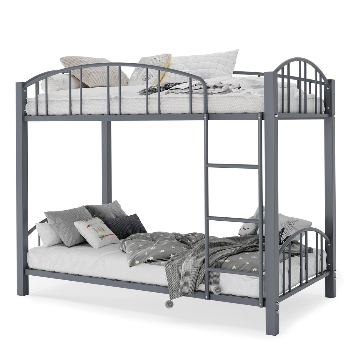 Metal Twin Over Twin Bunk Bed with Guardrail & Safety Ladder