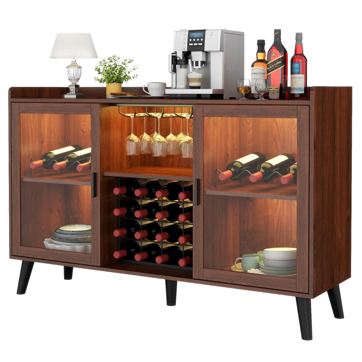 Bar Cabinet with LED Lights & Wine Glass Rack