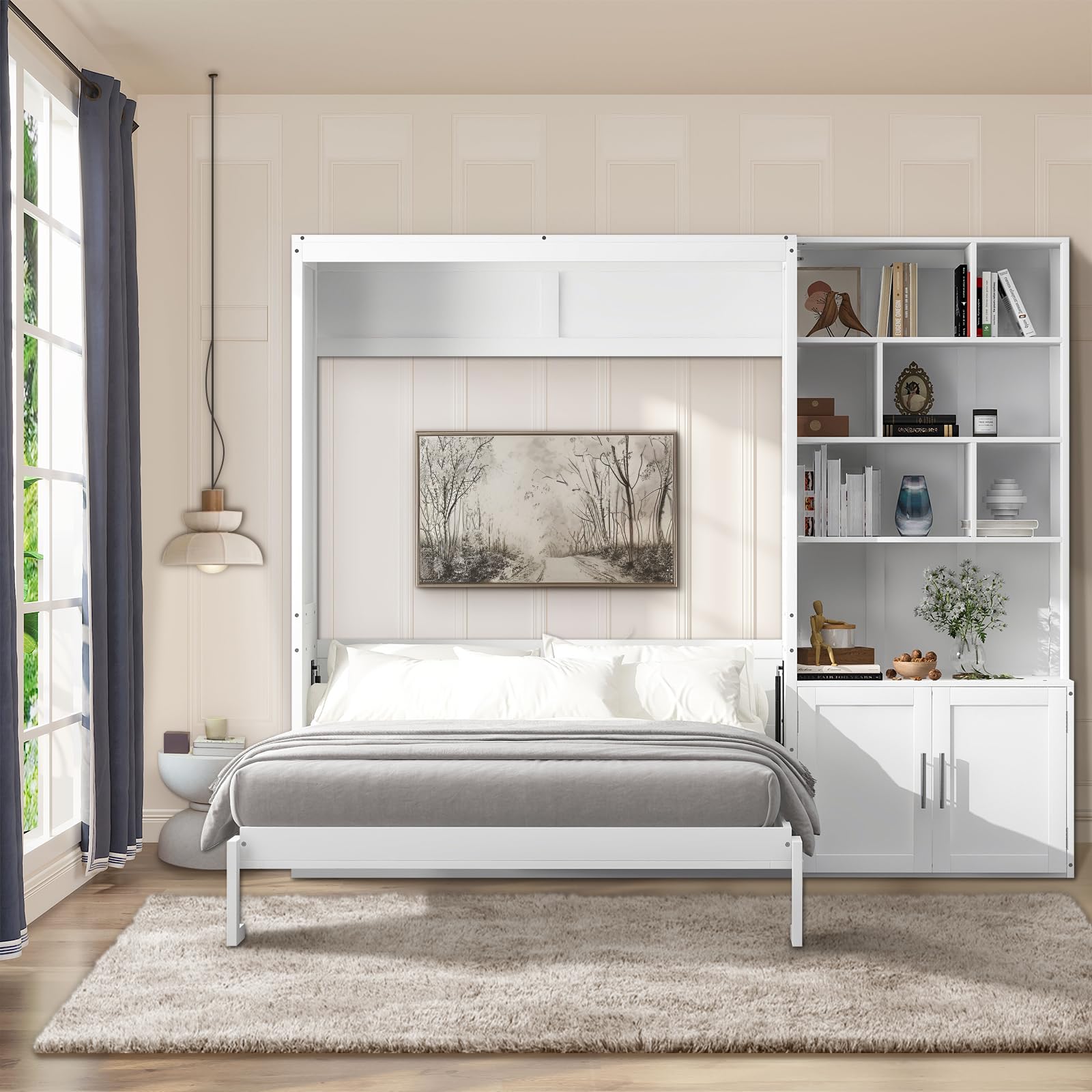 Full Size Murphy Bed, Wood Full Murphy Bed with Multiple Storage